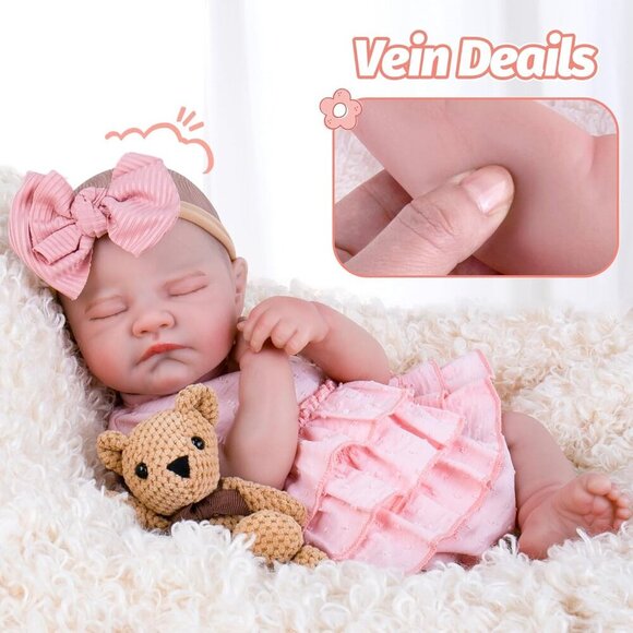 20 Inch Sleeping Newborn Baby Doll Girl with Poseable Limbs and Feeding Set - Picture 4 of 8